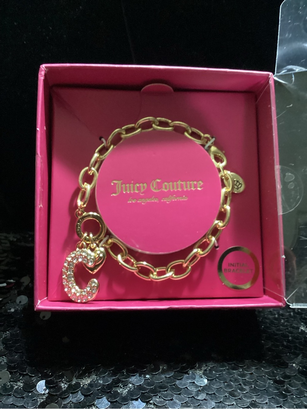 Juicy Couture Gold Chain Bracelet with Crystal 'C' Charm
